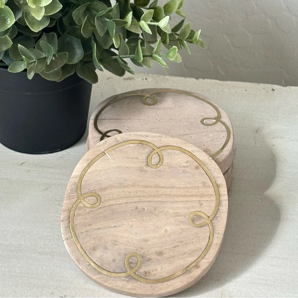 NEW Anthropologie Marble Coasters | Set of 4 | Peach & Cream | Made in India